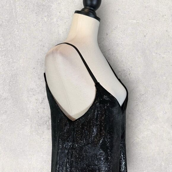 MinkPink Black Mini Dress Shimmer Double V-Neck, Size XS - Picture 6 of 11
